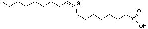 Skeletna formula <b>oleinske kisline, cis-oktadek-9-enojske kisline</b>