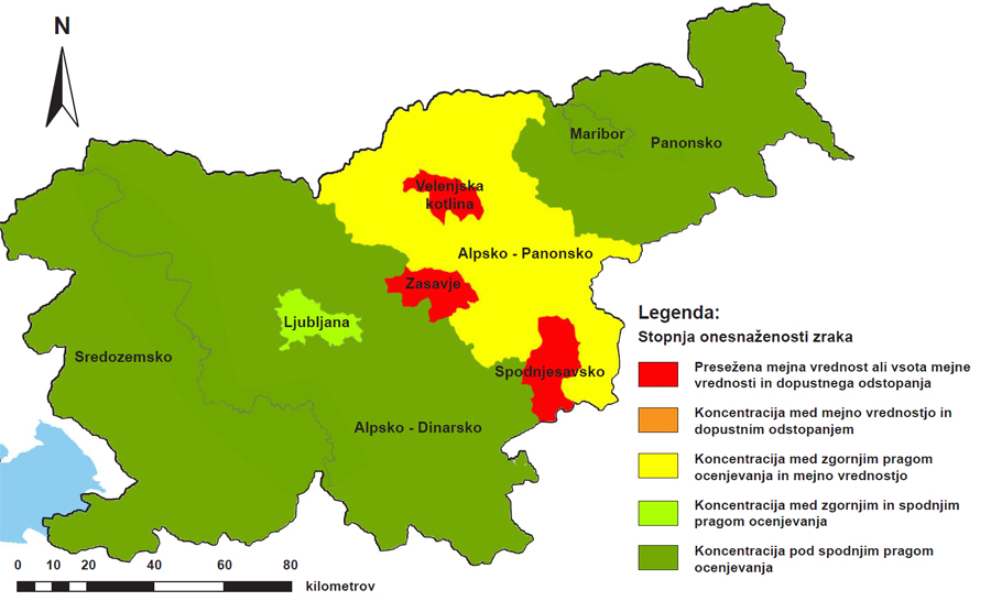 Onesnaženost zraka z SO<sub>2</sub>v Sloveniji leta 2007